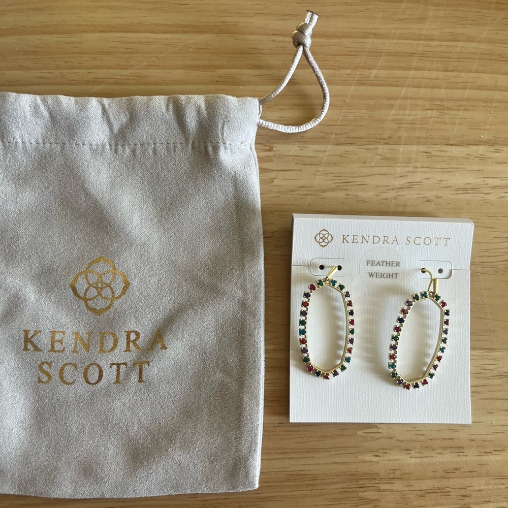 Kendra Scott NWOT Elle open frame, gold with multicolor cz
